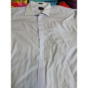 FUBU The Collection‎ Mens Blue White Stripe Button Down Shirt, Cuff links, 38 39